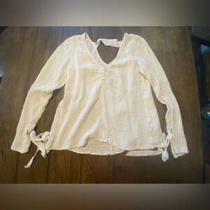 Raquel Allegra Gauzy Muslin Bows White Long Sleeve Blouse Size 0 B24
